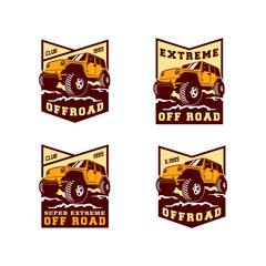 Obraz premium Set of Colored Off Road Car 4x4 Vehicle Logo Badge Template with Old Style Retro Vintage. 