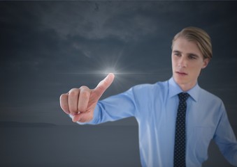 Businessman touching air glow