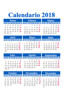 Spanish 2018 vertical calendar