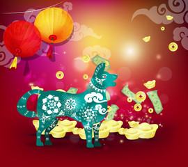 Happy new year 2018 greeting card and chinese new year of the dog