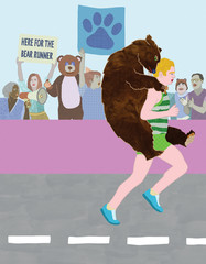Marathon runner with bear on his back