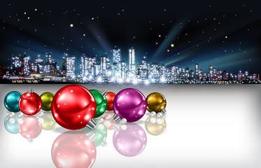 Abstract Christmas greeting with silhouette of city