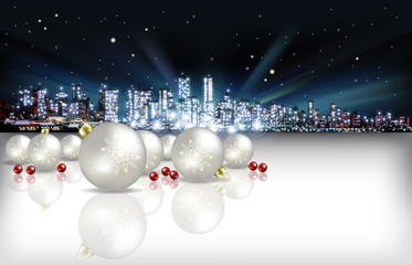 Abstract Christmas greeting with silhouette of city