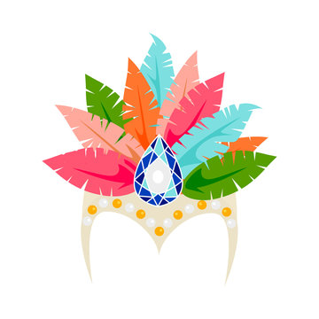 Vector colorful carnival head dress with feather isolated on white