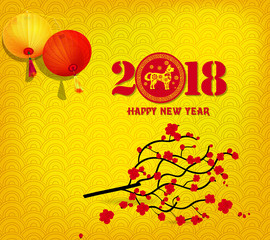 Obraz na płótnie Canvas Happy new year 2018 greeting card and chinese new year of the dog