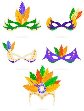 Vector colorful carnival masks icon set isolated on white