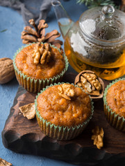 Home made Carrot spiced muffins with walnuts. Winter holiday treat