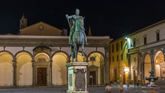 Statue of Ferdinando I de Medici timelapse in the Piazza della Santissima Annunziata in Florence, Italy