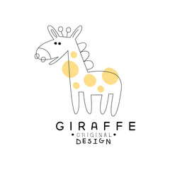 Giraffe logo original design, cute wild animal label easy editable for Your design hand drawn vector Illustration