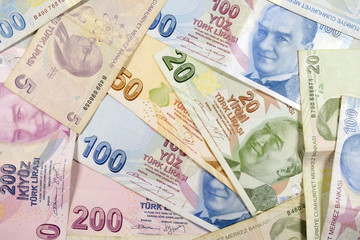 Fototapeta na wymiar Republic of Turkey Turkish Lira banknotes background
