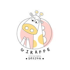 Giraffe logo template original design, cute animal badge easy editable for Your design hand drawn vector Illustratio