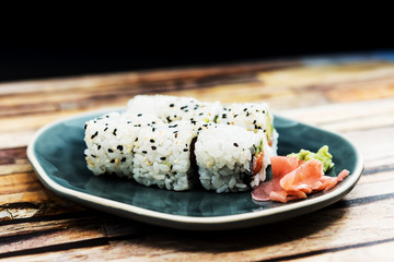 Japanese food Sushi Roll Maki of Salmon and avocado