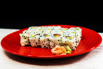 Japanese food Sushi Roll Maki of Salmon and avocado