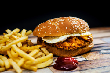 Cheese burger - American cheese chicken burger with fresh salad