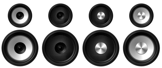 black and white different Speakers on a white background
