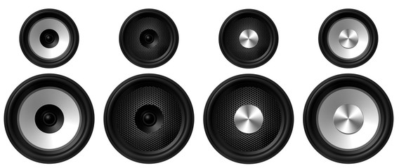 black and white different Speakers on a white background