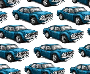 Papier Peint photo autocollant Course de voitures Seamless texture with a blue racing vehicle.  Repeating background. Tile pattern.