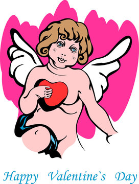 Valentine Card with Colorful Cupid