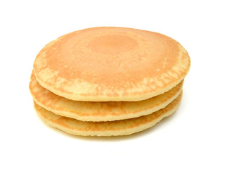 A stack of plain pancakes on a white background.