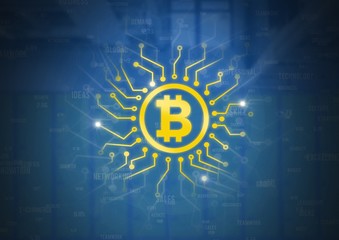 Bitcoin icon with circuit energy graphics