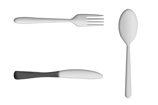 Tenedor, cuchara, y cuchillo de metal.