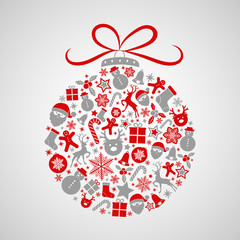 Beautiful Christmas ball with colourful ornaments. Vector.