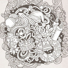 Cartoon vector doodles New Year illustration