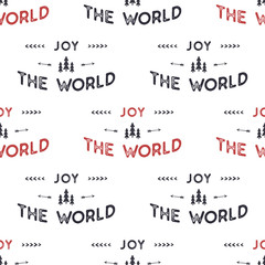 Joy the world lettering seamless pattern design. Holiday typography background for xmas cards, invitations, t shirts. Chritmas retro colors palette. Stock xmas vector isolated on white