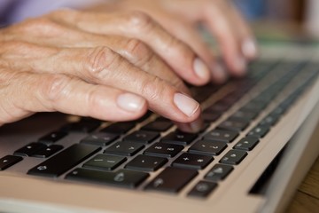 Close up of senior woman using laptop