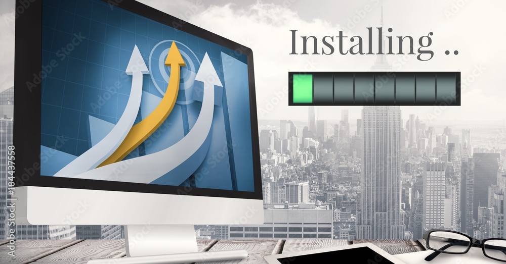 Aufkleber installing progress status power bar and computer