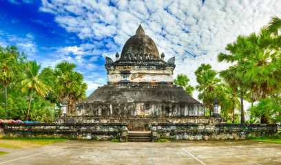 Fototapeta na wymiar Beautiful view of stupa in Wat Visounnarath. Laos. Panorama