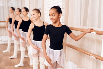 Young ballerinas rehearsing in the ballet class. © Vadym Huzhva
