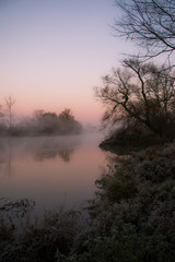 Frozen morning at Morava river in winter, Slovakia, Europe