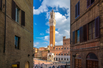Crowd of people in Piazza del Campo square in Siena