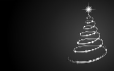 Shiny Christmas tree on dark background with copyspace. Vector.