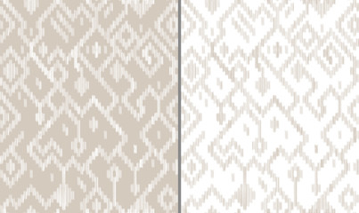 Ethnic abstract geometric ikat worn out pattern in grey and white, vector - 184438388