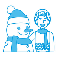 Snowman with boy winter cartoon