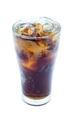 Sweet drink with ice cubes in a glass isolated on white background