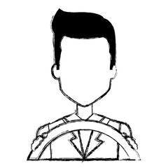 young man driving with steering wheel vector illustration design