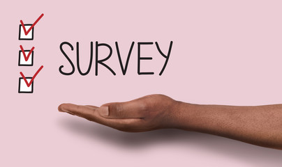 Survey background with checkboxes and hand