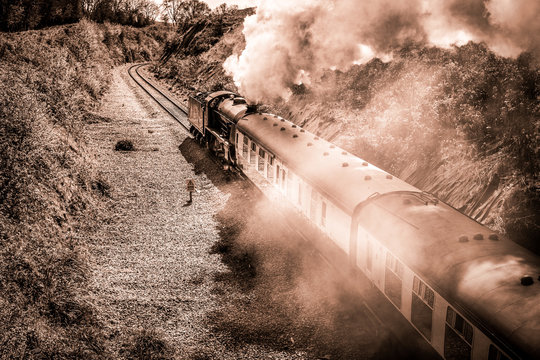 Steam Train On The Bluebell Railway Line In Sussex