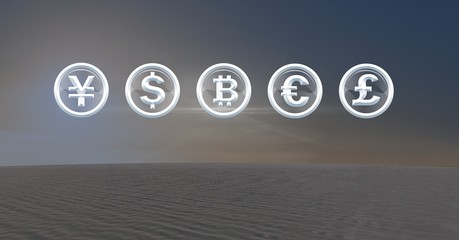 International Currency icons in desert