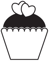 Cupcake or muffin decorated with hearts for Valentine or Valentines Day. Concept for love, passion, valentine, Valentines day isolated on white background.