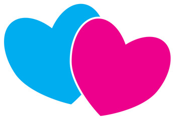 Two hearts. Concept for love, passion, valentine, Valentines day isolated on white background. Pink and blue