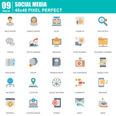 Flat internet marketing and social network icons set for website and mobile site and apps. Contains such Icons as Avatar, Forum, Chat. 48x48 Pixel Perfect. Editable Stroke. Vector illustration.