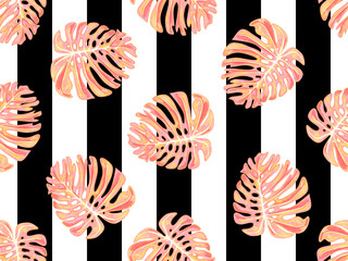Seamless summer tropical pattern with exotic palm leaves vector background. Perfect for wallpapers, pattern fills, web page backgrounds, surface textures, textile