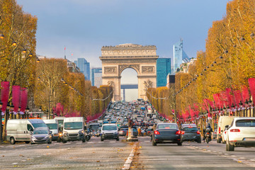 Famous Champs-Elysees and Arc de Triomphe in Paris