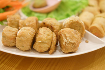 Deep fried crab meat rolls or Hoi Jo food for appetizer