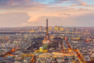 Fotobehang Skyline of Paris with Eiffel Tower at sunset in France © f11photo