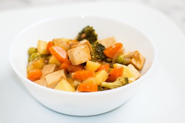 Cooked vegetables and tofu